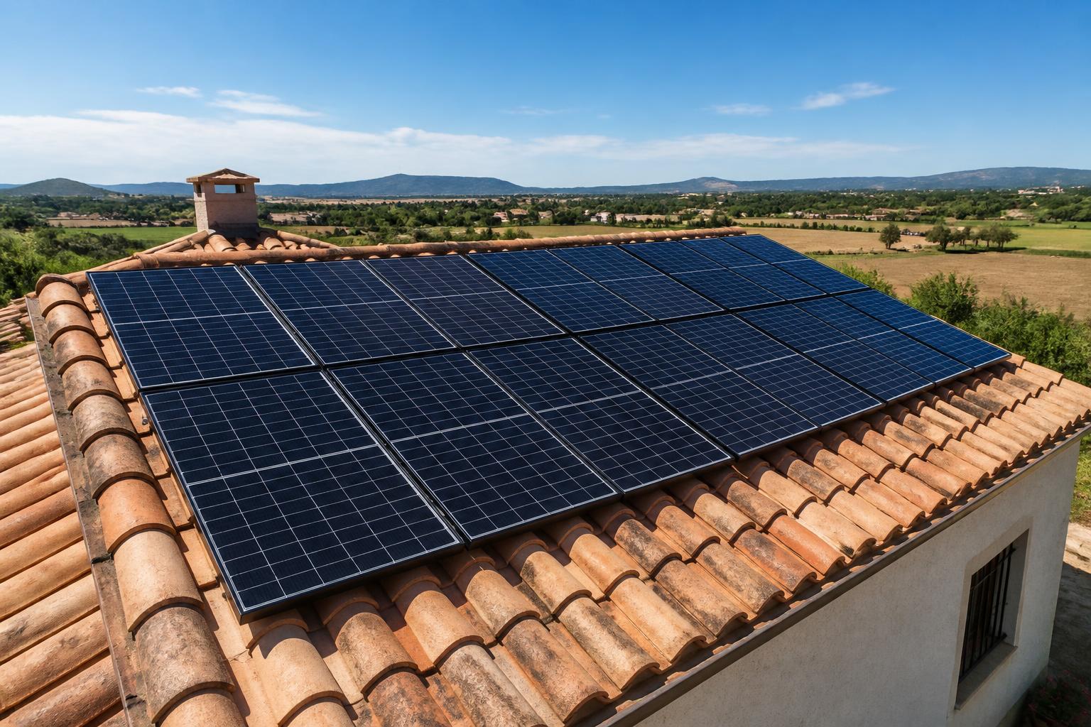 Placas solares fotovoltaicas instaladas sobre el tejado de una vivienda de Cataluña